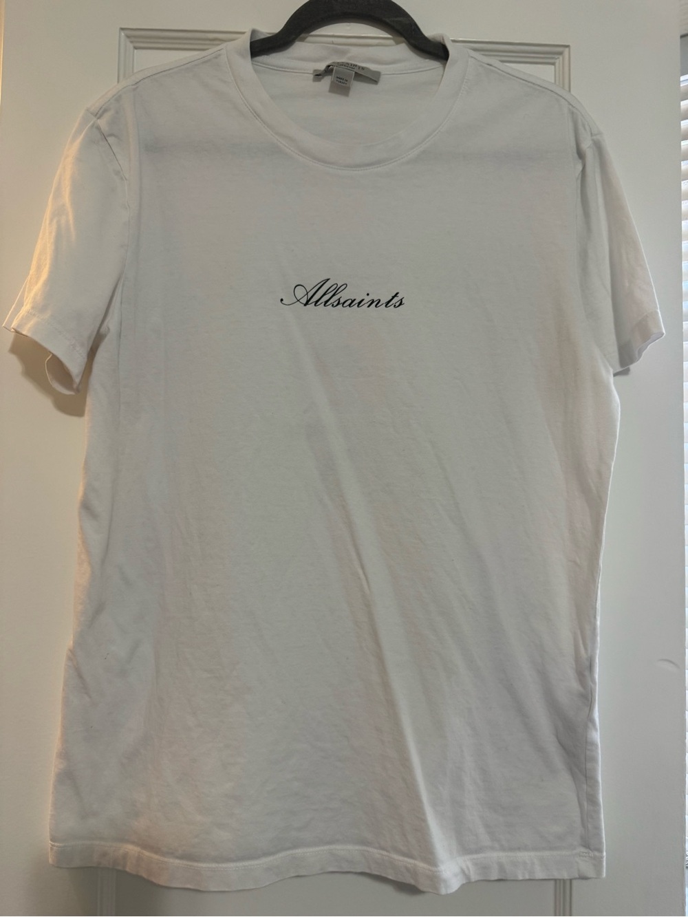 AllSaints White Crewneck Tee with Branded Neck Tag